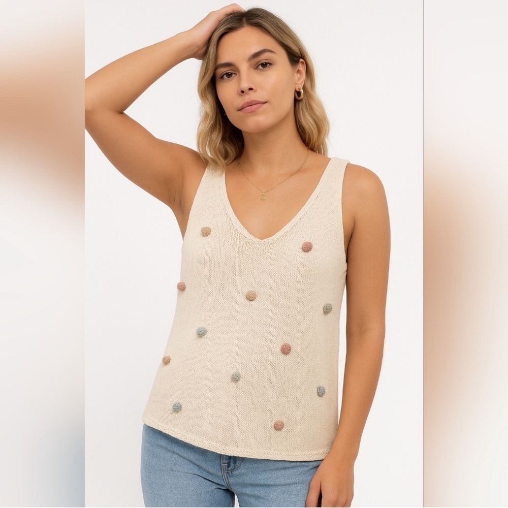 Women’s NWT Blue pepper Pom Pom sweater tank- Size Medium
